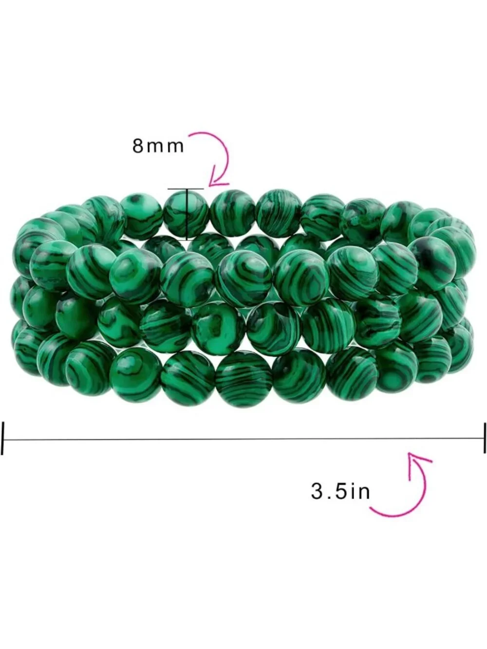 Unisex Stackable 3-Piece Gemstone Round Bead Stretch Bracelet Set - Adjustable